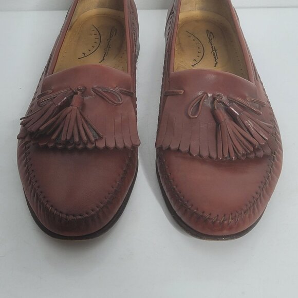 Santoni Relaxed Men Loafer Shoes Size 10 Brown Leather Tassels Dress Shoes Italy main image 4